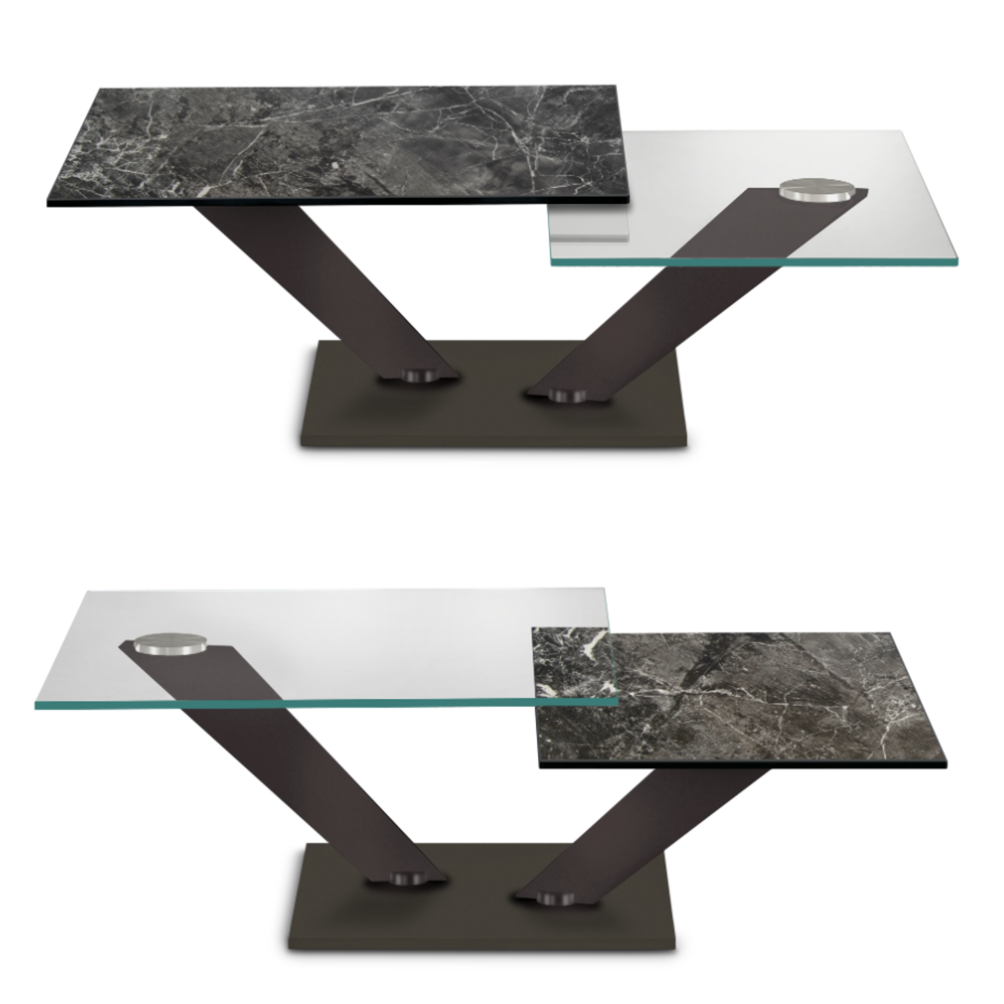 CALYPSO - Table basse extensible avec plateaux tournants synchronisés