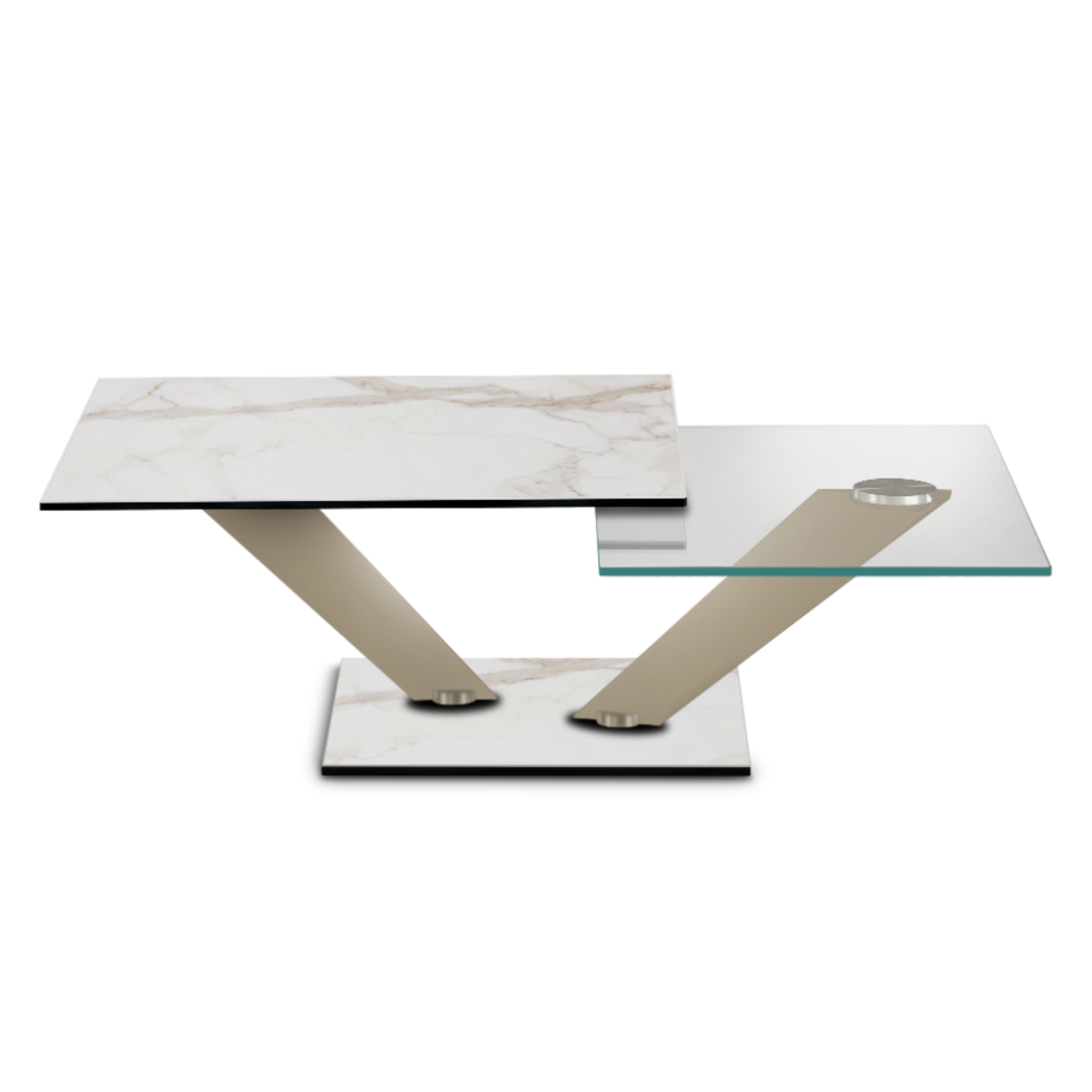 CALYPSO - Table basse extensible avec plateaux tournants synchronisés