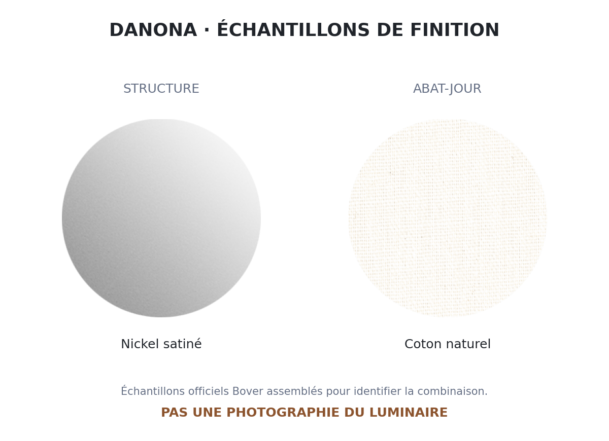 Danona P/165 Bover — Nickel satiné + cuir foncé / Ruban translucide blanc — photographie officielle du luminaire