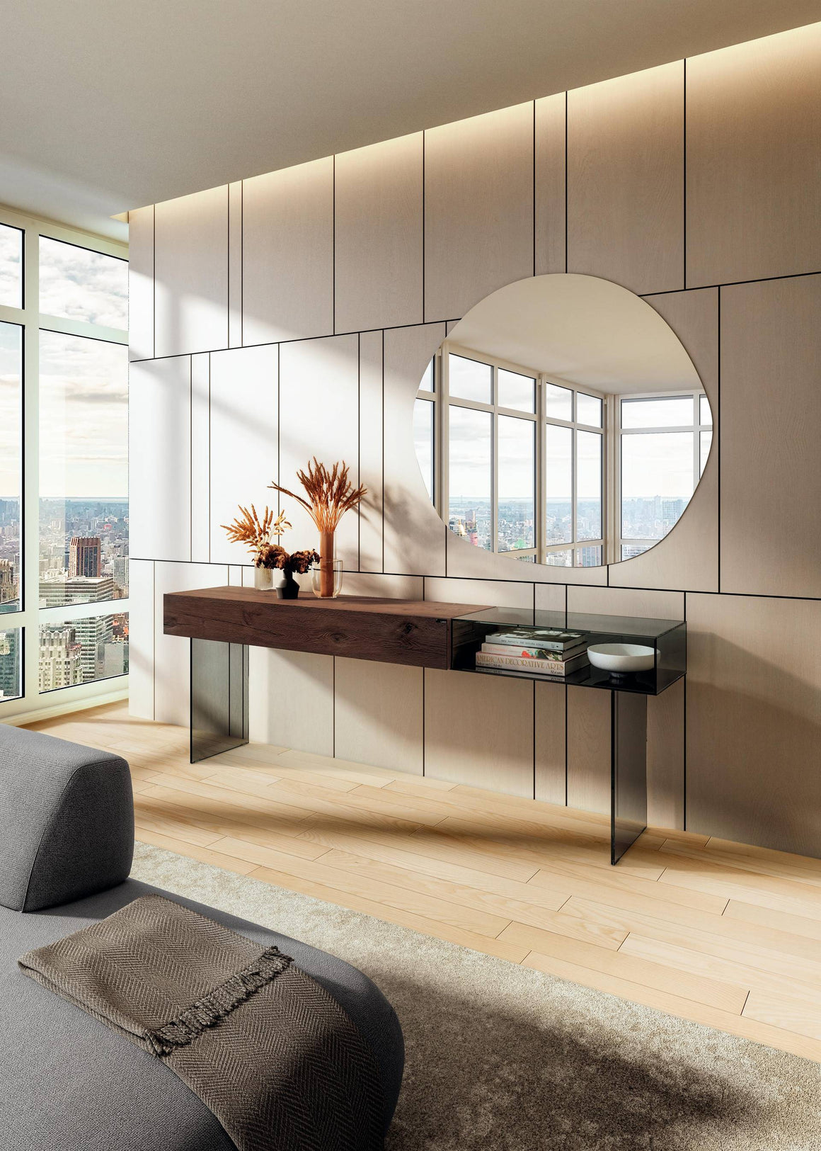 Console 36e8 Glass LAGO avec structure en verre fumé