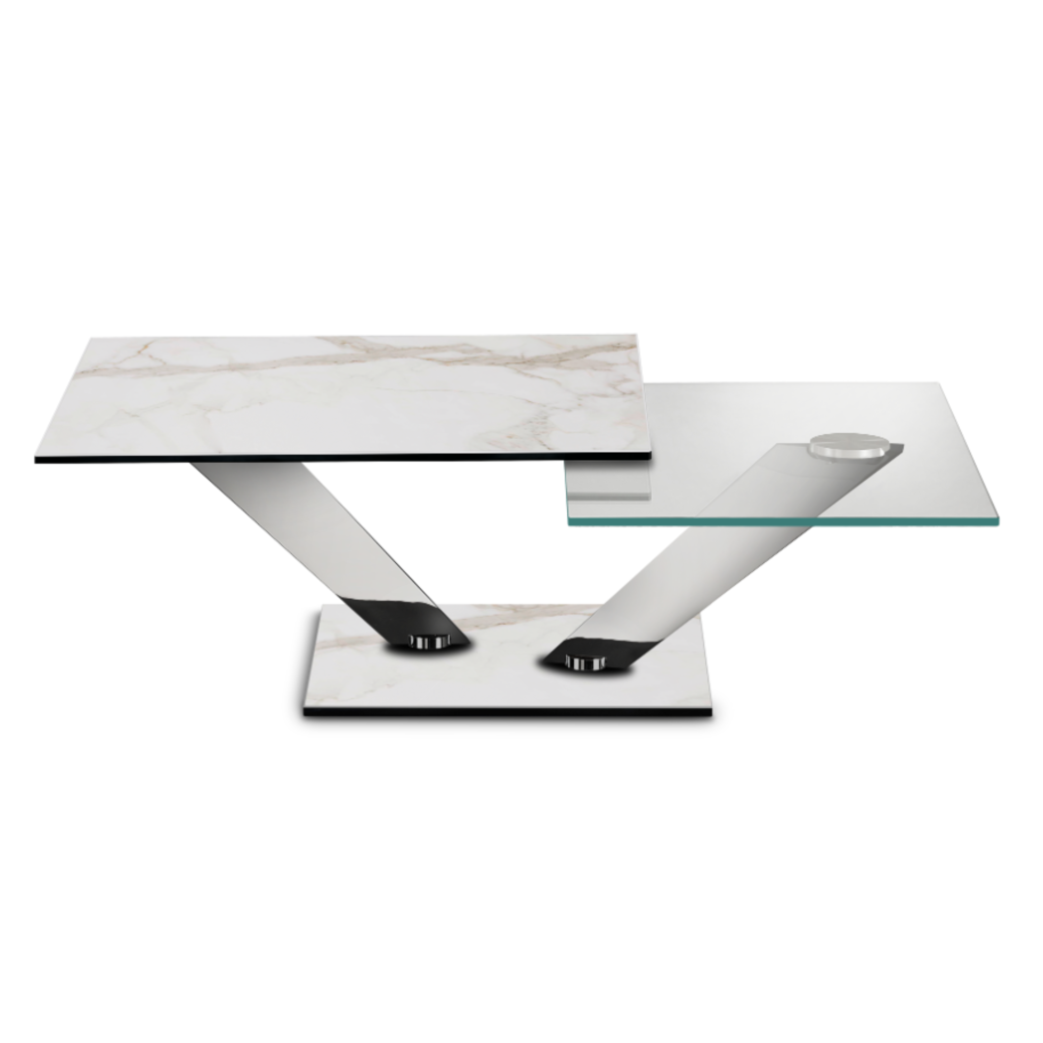 CALYPSO - Table basse extensible avec plateaux tournants synchronisés