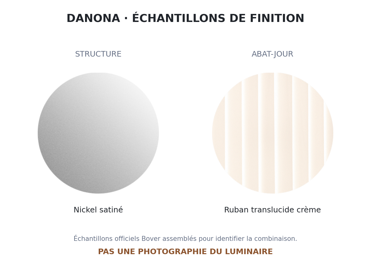 Danona T Bover — Nickel satiné + cuir foncé / Ruban translucide crème — photographie officielle du luminaire