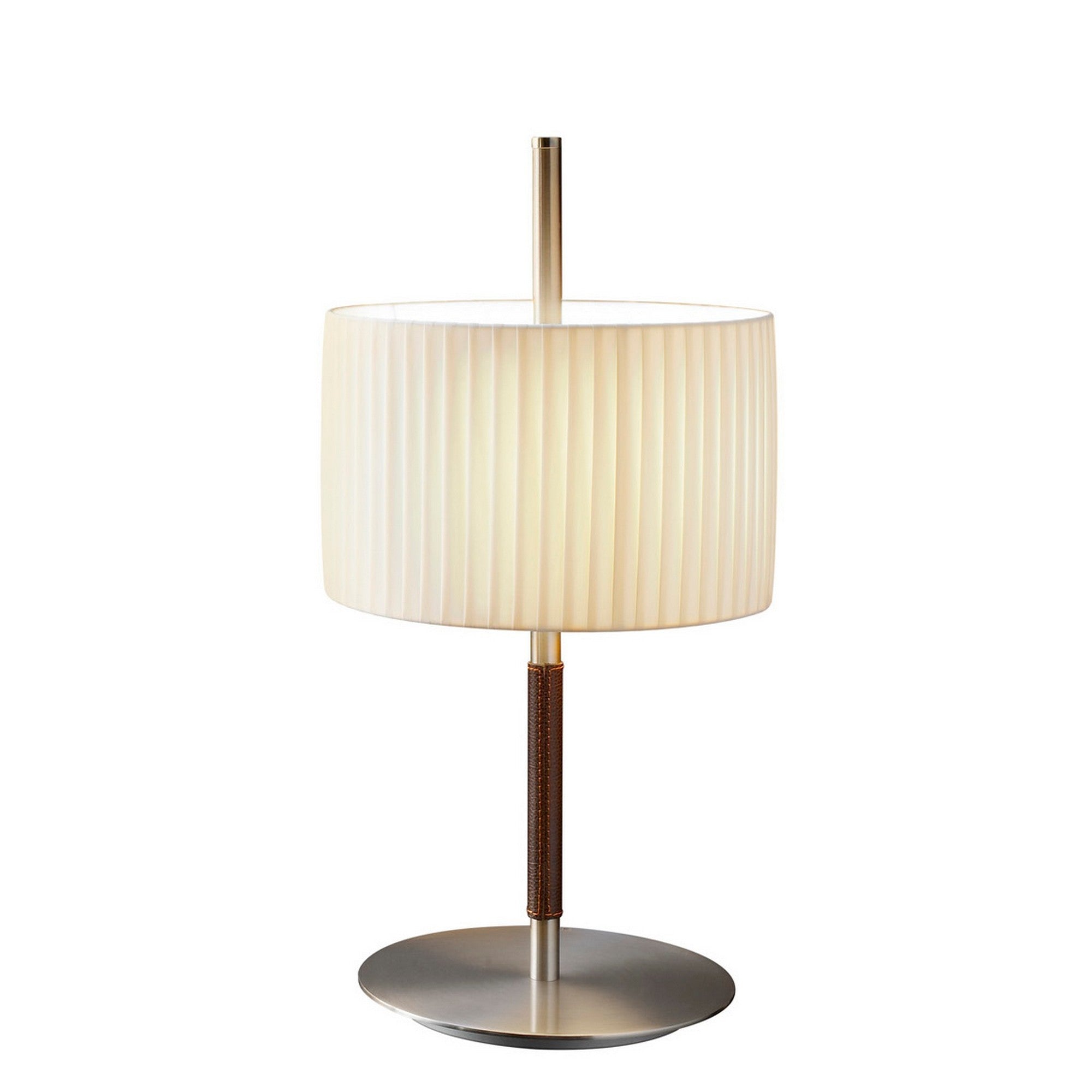 Danona T Bover — Nickel satiné + cuir foncé / Ruban translucide crème — photographie officielle du luminaire