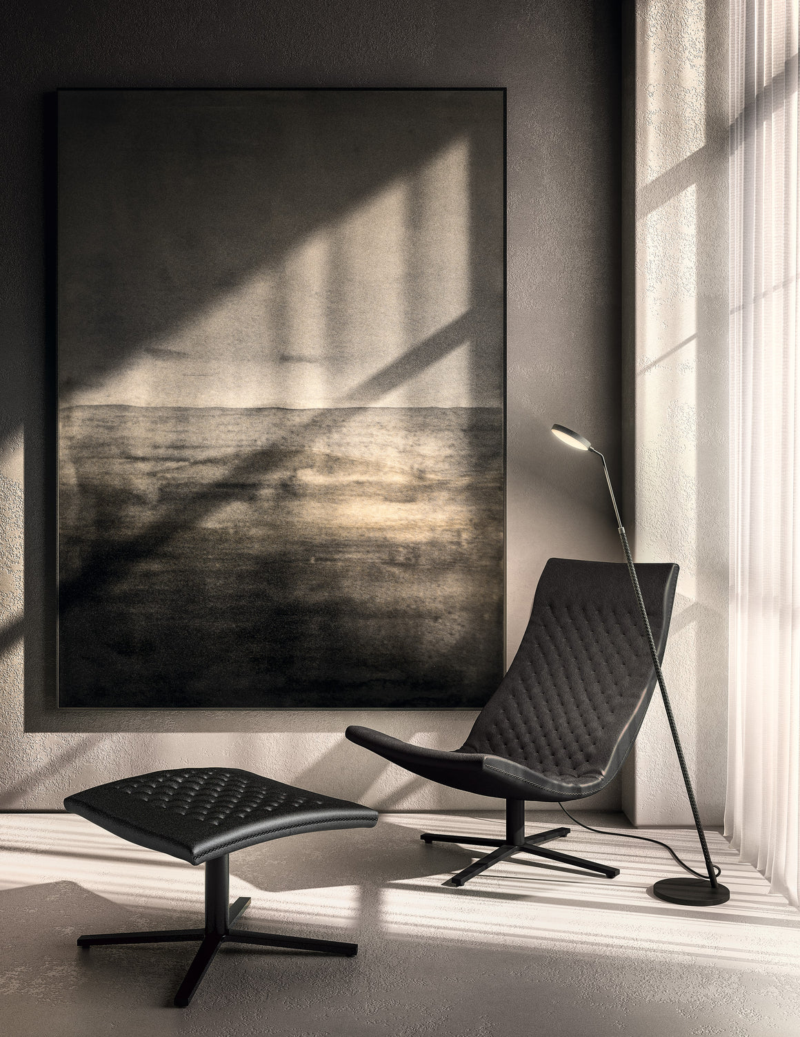 Spoon lampadaire PENTA, vue complète officielle extraite du PDF ; finition noire, photo indicative pour les autres finitions