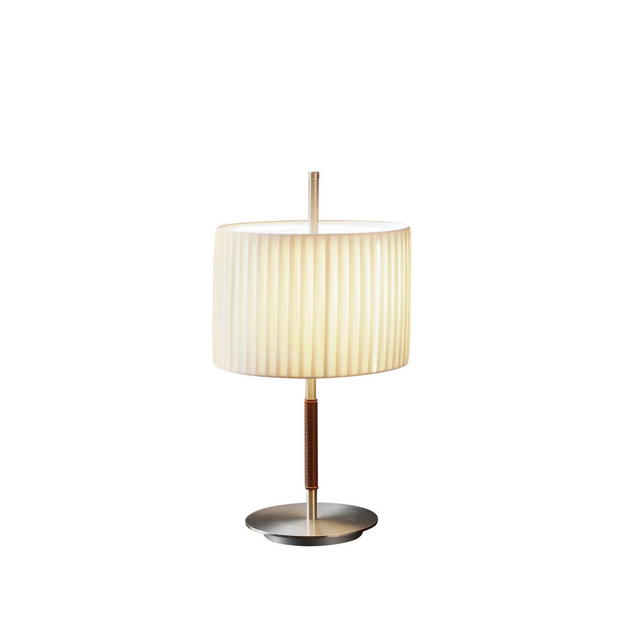 Danona Mini Bover — Nickel satiné + cuir foncé / Ruban translucide crème — photographie officielle du luminaire